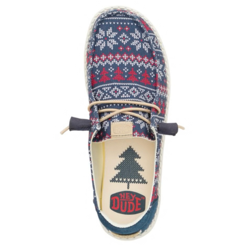 HeyDude Wendy Winter Sweater Patterned Slip-On Shoes w/ Blue and Red Accents W7 - Picture 14 of 16
